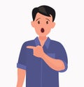 Surprised man points to something. Element for an incredible and shocking news or suggestion. Vector illustration