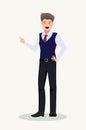 Surprised man points to something. Element for an incredible and shocking news or suggestion. Vector illustration Royalty Free Stock Photo