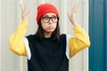 Surprised Millennial Hipster Girl Feeling Mind Blown Royalty Free Stock Photo