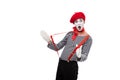 surprised mime with red suspenders