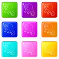 Surprised monkey icons set 9 color collection