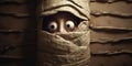 Surprised mummy peeks out from around the corner, concept of Unexpected encounter, created with Generative AI technology