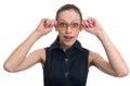 Surprised nerd woman in glasses