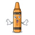 Surprised orange crayon in the cartoon shape