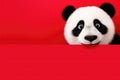 Surprised Panda With Big Eyes On Red Background