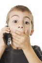 Surprised Phone Boy, With Hand Over Mouth. Royalty Free Stock Photo