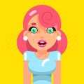 Surprised Pop Art Sale Cute Surprised Female Girl Woman Cartoon Character Flat Design Vector Illustration