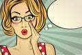 Surprised pop art woman . Comic woman with speech bubble. Pin u Royalty Free Stock Photo