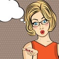 Surprised pop art woman . Comic woman with speech bubble. Pin Royalty Free Stock Photo