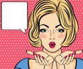 Surprised pop art woman . Comic woman with speech bubble. Pin up Royalty Free Stock Photo