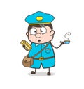 Surprised Postman with Book and Hot Refreshment Tea Royalty Free Stock Photo