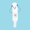 Surprised pregnancy test with positive result as a two lines. Unplanned pregnancy. Isolated vector illustration