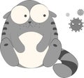 Surprised and sad cat character and Coronavirus vector illustration, kitty cartoon