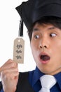 Surprised scholar in expensive education Royalty Free Stock Photo