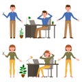 Surprised, shocked, amazed, headache office man and woman vector illustration. Nervous, scared, talking on smartphone cartoon char