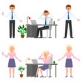 Surprised, shocked, amazed, headache office man and woman vector illustration. Stressed, nervous, scared cartoon character