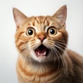 Surprised shocked ginger cat on a white background. AI generative Royalty Free Stock Photo