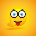 Surprised, Smiling Emoji with Glasses, Pop Out Wide Open Eyes and Stuck Out Tongue Showing Thumbs Up Royalty Free Stock Photo