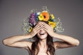 Surprised Smiling Woman With Flower Wreath On Her Head. Royalty Free Stock Photo