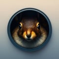 Surprised squirrel, sciurus, cautiously peeks around a corner, against a blue background, created with Generative AI tec Royalty Free Stock Photo