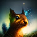 Surprised squirrel, sciurus, cautiously peeks around a corner, against a blue background, created with Generative AI tec Royalty Free Stock Photo