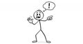 Surprised Stick Figure Pointing Up with Exclamation Mark Bubble on White Royalty Free Stock Photo