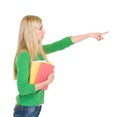 Surprised student girl pointing on copy space Royalty Free Stock Photo