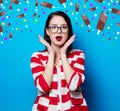 Surprised woman with chocolade ice-cream Royalty Free Stock Photo