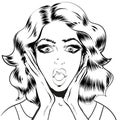 Surprised woman face line art Royalty Free Stock Photo