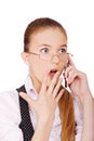 Surprised woman phone calling Royalty Free Stock Photo