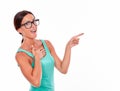 Surprised woman pointing at copy space Royalty Free Stock Photo