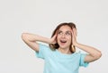 Surprised woman special offer excited overwhelmed
