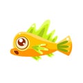 Surprised Yellow Fantastic Aquarium Tropical Fish Cartoon Character