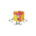 Surprised yellow gift box face gesture on cartoon style Royalty Free Stock Photo