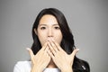 Surprised young woman hands coverd the mouth Royalty Free Stock Photo