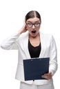 Surprised young business woman looking at folder Royalty Free Stock Photo