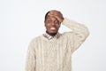 young handsome african guy with admire on his face put his palm on forehead Royalty Free Stock Photo