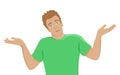 The surprised young man shrugs. Flat isolated illustration