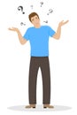 The surprised young man shrugs. Flat isolated illustration