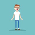 Surprised young nerd standing with open mouth / flat editable vector illustration