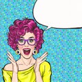 Surprised young woman in glasses shouting or yelling. Advertising poster. Comic woman. Gossip girl, Royalty Free Stock Photo