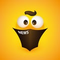 Surprising News - Emoji with Pop Out Eyes Reads a Newspaper - Simple Emoticon on Yellow Background