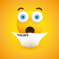 Surprising News - Emoticon with Pop Out Eyes Reads a Newspaper - Simple Emoticon on Yellow Background - Vector Design