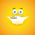 Surprising News - Emoticon with Pop Out Eyes Reads a Newspaper and Wearing a Mask - Simple Emoticon on Yellow Background