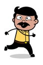 Surprisingly Watching While Running - Indian Cartoon Man Father Vector Illustration