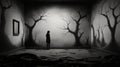 Surreal 3d Landscapes: Monochrome Dreamlike Nightmare With Isolated Man