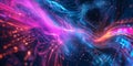 A surreal abstract background with softly glowing, intertwining neon streams, dynamically flowing