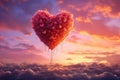 Ethereal Love: Vibrant Heart Balloon in Dreamy Cloudscape