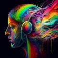 Surreal abstract person wearing earphones. AI generative