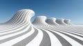 Surreal abstract sculpture art: white and black wavy striped structures under clear blue sky Royalty Free Stock Photo